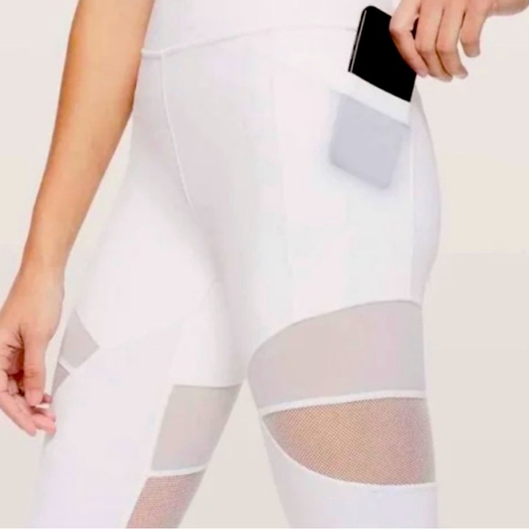 LULULEMON White/Mesh Lightweight Quick Dry Leggings Size 8 - Picture 4 of 8